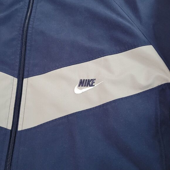 NIKE Classic Men's XXL Windbreaker Navy Gray Jacket Full Zip Lined Comfort - Picture 7 of 11